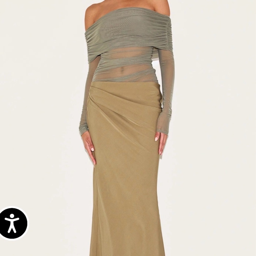 Pretty Little Thing Off-Shoulder Olive Green Maxi Skirt